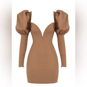 Mistress Rocks Caramel Puff Sleeve Dress